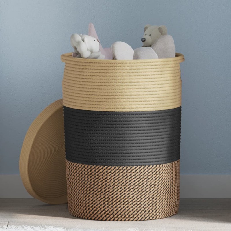 Panier de rangement avec couvercle noir et beige Ø37x50cm coton 561558561558