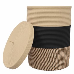 Panier de rangement avec couvercle noir et beige Ø37x50cm coton 561558561558