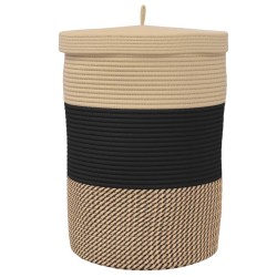 Panier de rangement avec couvercle noir et beige Ø37x50cm coton 561558561558