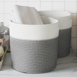 Paniers de rangement 2 pcs gris et blanc Ø28x28 cm coton 561562561562
