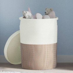 Panier de rangement et couvercle marron et blanc Ø37x50cm coton 561565561565
