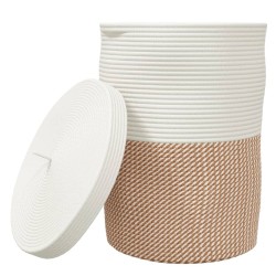 Panier de rangement et couvercle marron et blanc Ø37x50cm coton 561565561565