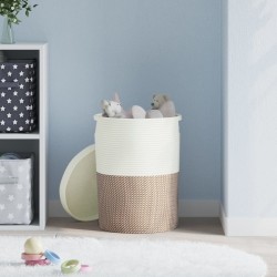 Panier de rangement et couvercle marron et blanc Ø37x50cm coton 561565561565