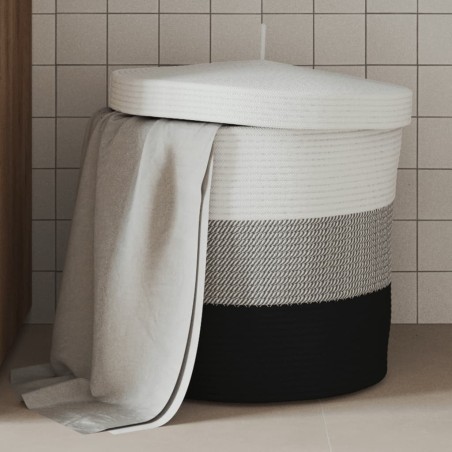 Panier de rangement avec couvercle blanc et noir Ø40x35cm coton 561579561579