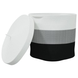 Panier de rangement avec couvercle blanc et noir Ø40x35cm coton 561579561579