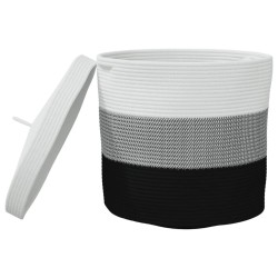 Panier de rangement avec couvercle blanc et noir Ø40x35cm coton 561579561579