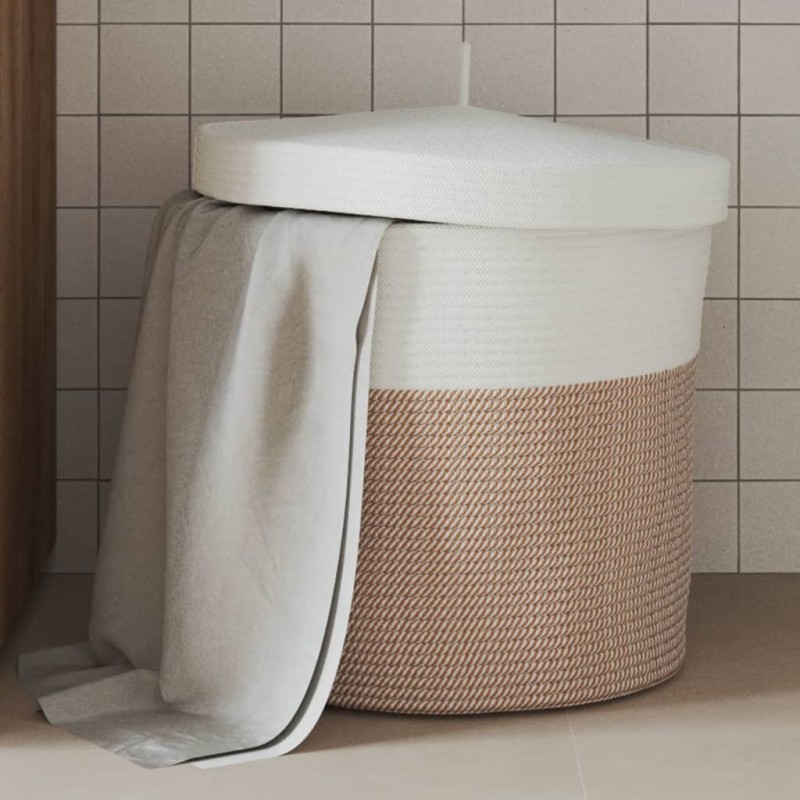Panier de rangement et couvercle marron et blanc Ø40x35cm coton 561581561581