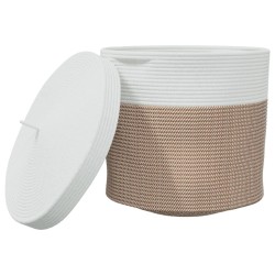 Panier de rangement et couvercle marron et blanc Ø40x35cm coton 561581561581