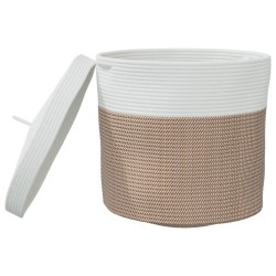 Panier de rangement et couvercle marron et blanc Ø40x35cm coton 561581561581
