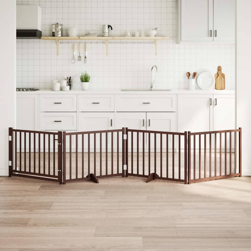 Barrière pour chiens avec porte 4 panneaux bois de sapin massif 561587561587