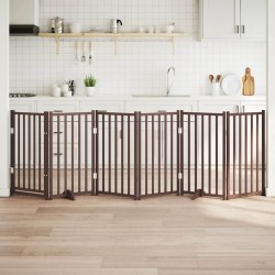 Barrière pour chiens avec porte 6 panneaux bois de sapin massif 561588561588