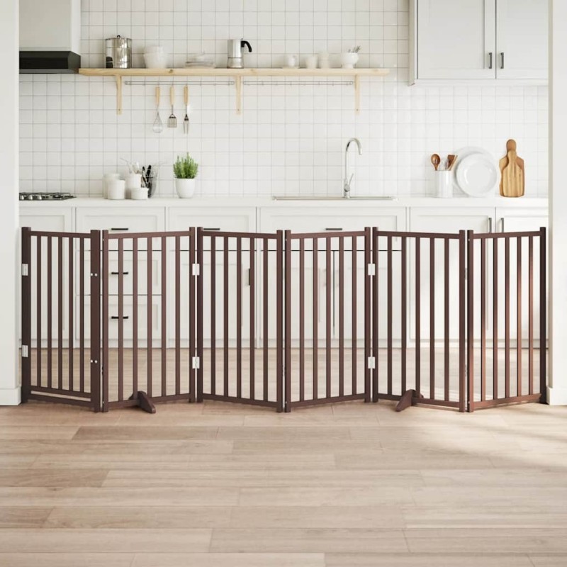 Barrière pour chiens avec porte 6 panneaux bois de sapin massif 561588561588