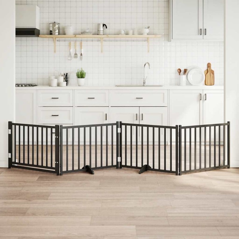 Barrière pour chiens avec porte 4 panneaux bois de sapin massif 561590561590