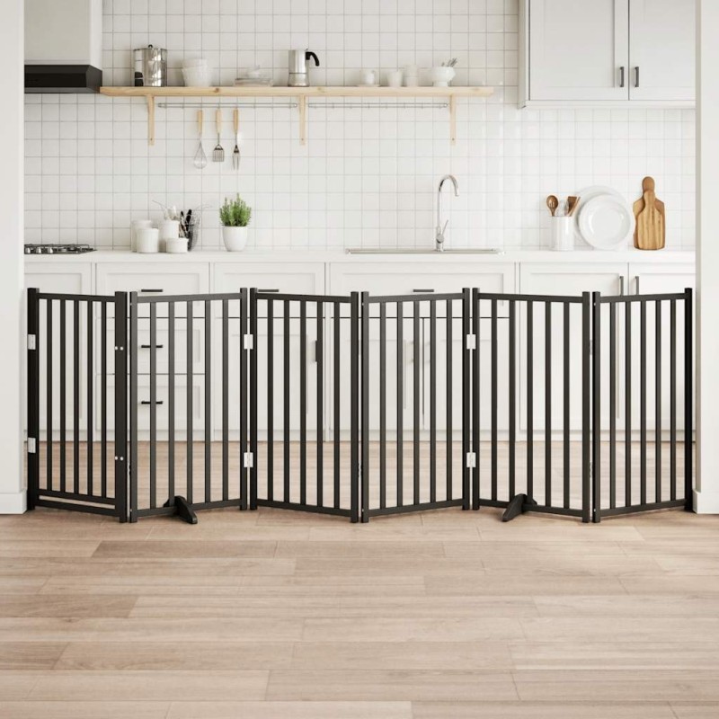 Barrière pour chiens avec porte 6 panneaux bois de sapin massif 561591561591