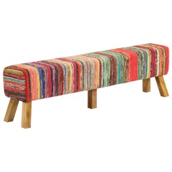 Banc multicolore 160 cm tissu chindi et bois de manguier massif 561614561614