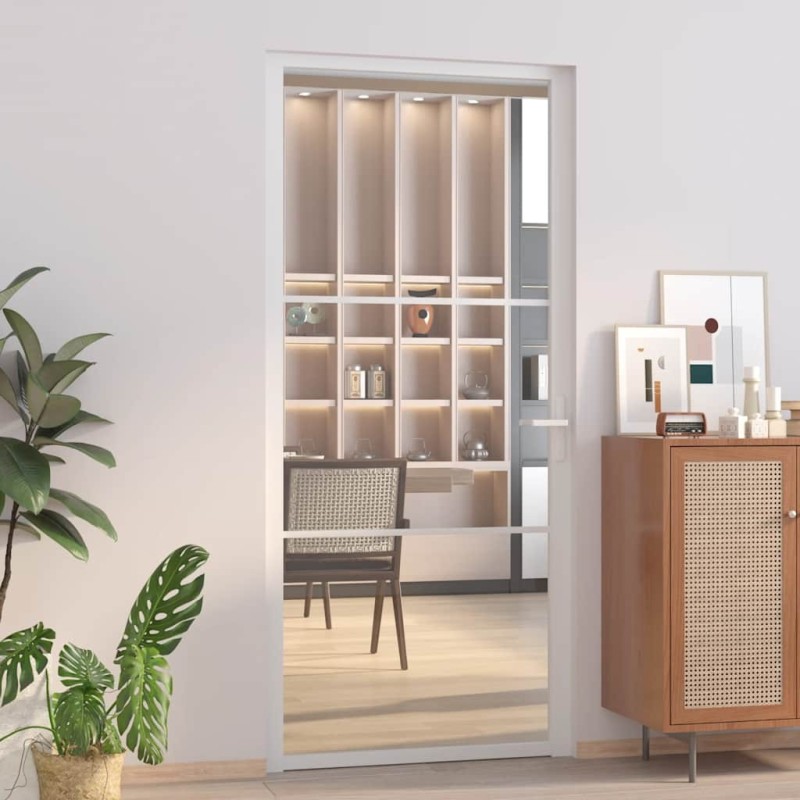 Porte intérieure 93x201,5 cm Blanc Verre ESG et aluminium 561772561772