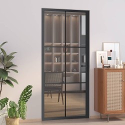 Porte intérieure 93x201,5 cm Noir Verre ESG et aluminium 561775561775