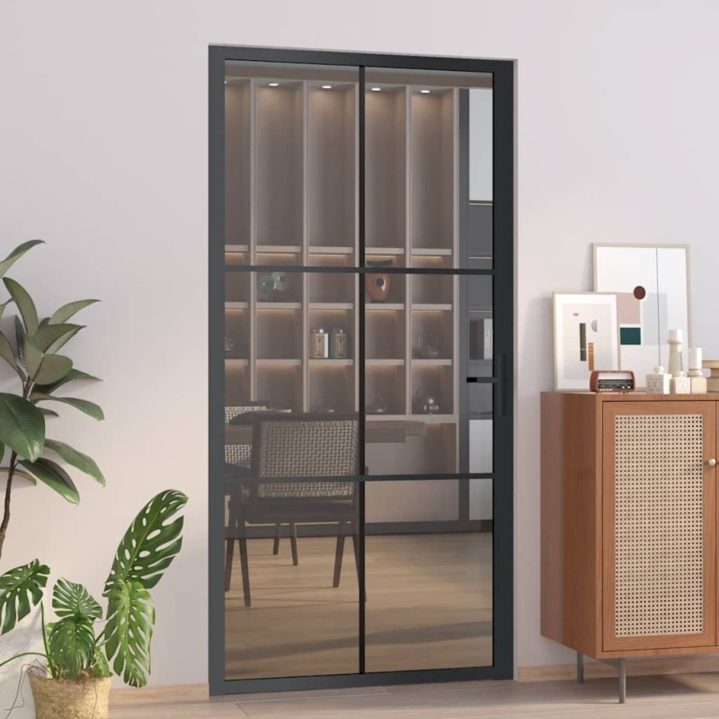 Porte intérieure 102,5x201,5 cm Noir Verre ESG et aluminium 561780561780