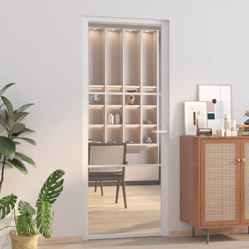 Porte intérieure 83x201,5 cm Blanc Verre ESG et aluminium 561804561804