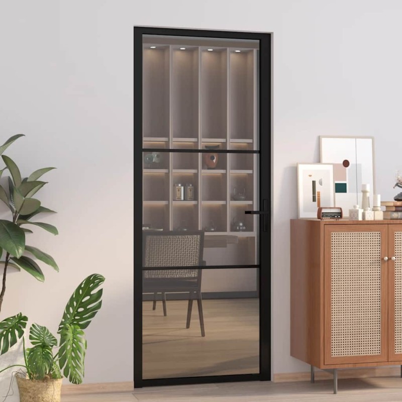 Porte intérieure 83x201,5 cm Noir Verre ESG et aluminium 561815561815