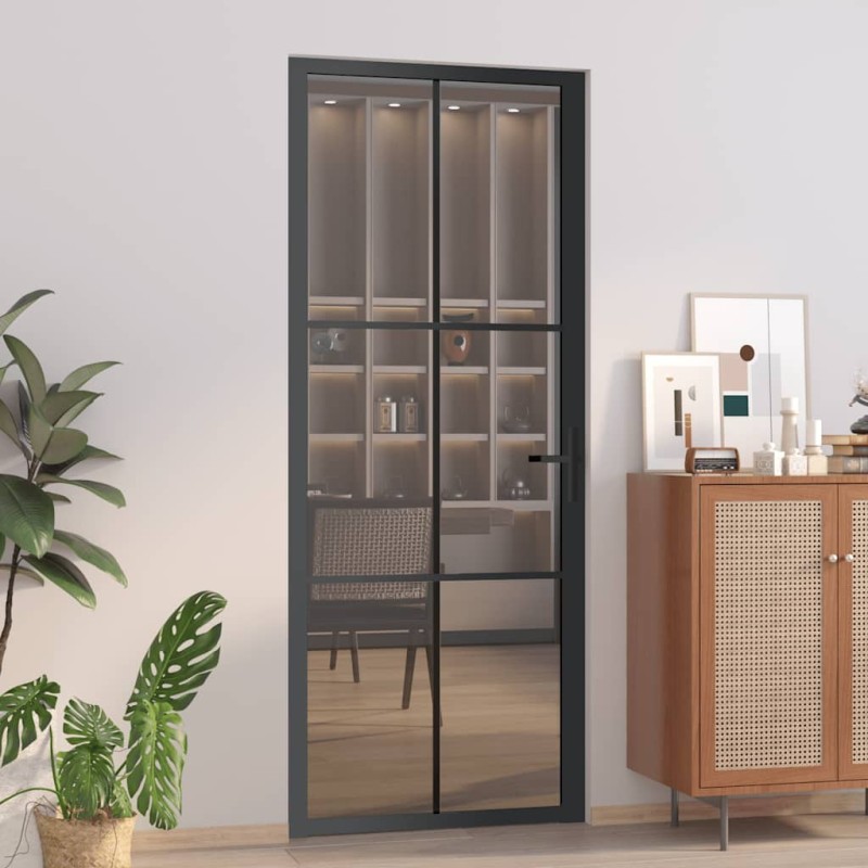Porte intérieure 83x201,5 cm Noir Verre ESG et aluminium 561816561816