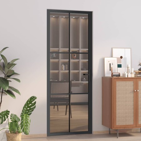Porte intérieure 76x201,5 cm Noir Verre ESG et aluminium 561845561845