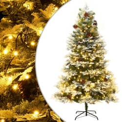 Sapin de Noël pré-éclairé et pommes de pin vert 195cm PVC et PE 561875561875