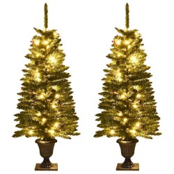 Arbres de Noël artificiels 2 pcs et couronne, guirlande et LED 561975561975