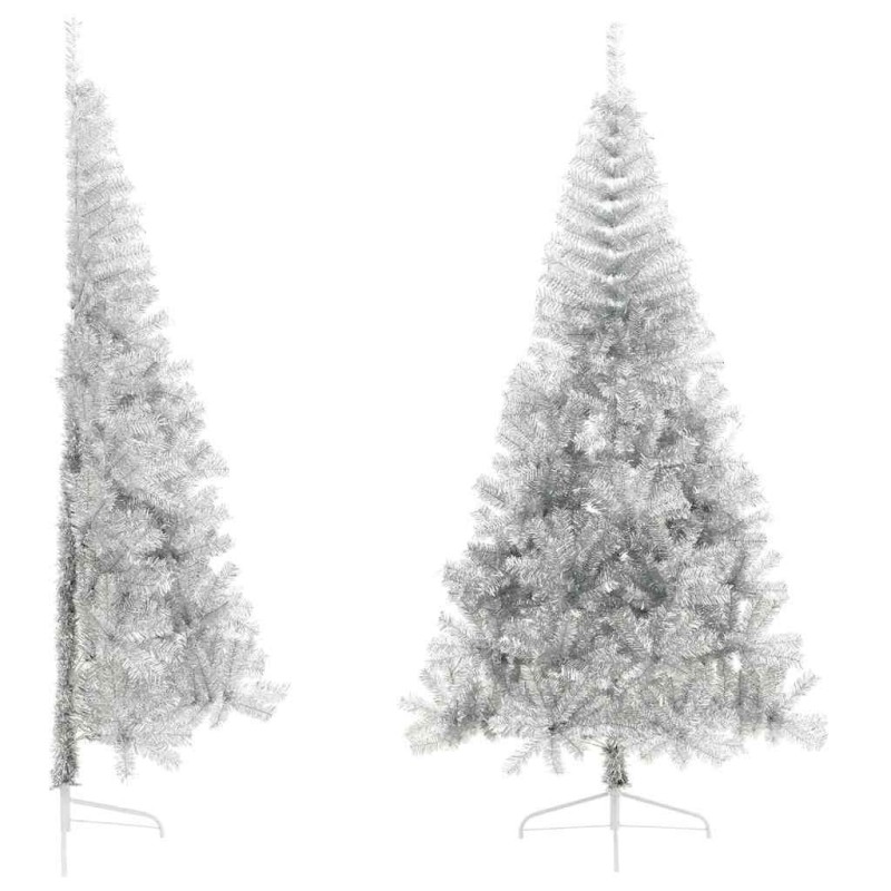 Demi sapin de Noël artificiel avec support argenté 210 cm PET 561976561976