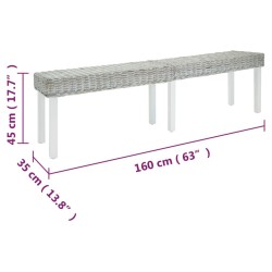 Banc Blanc 160x35x45 cm Rotin kubu naturel et acajou solide 561977561977