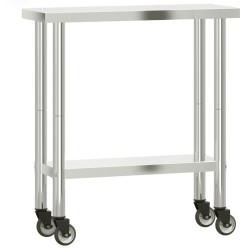 Table de travail de cuisine avec roues 82,5x30x85 cm inox 562534562534