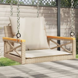 Balancelle avec coussins beige 63x62x40 cm résine tressée 562591562591