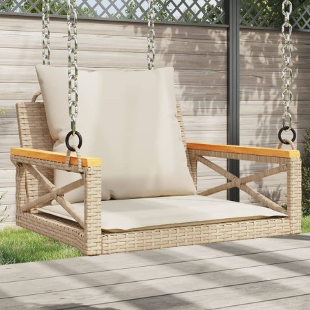Balancelle avec coussins beige 63x62x40 cm résine tressée 562591562591