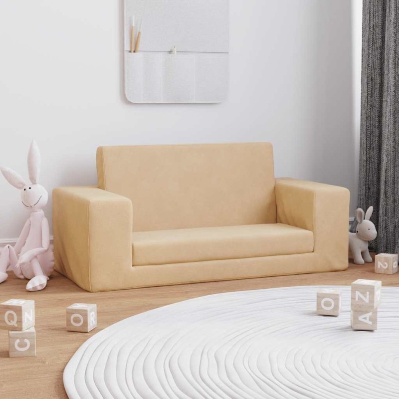 Canapé-lit pour enfants 2 places crème peluche douce 562684562684