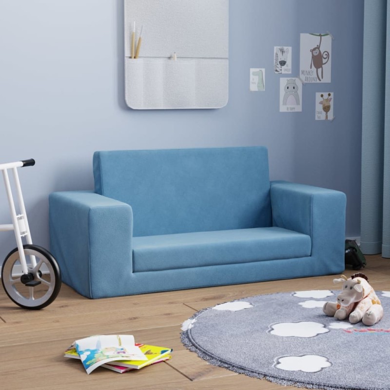 Canapé-lit pour enfants 2 places bleu peluche douce 562705562705