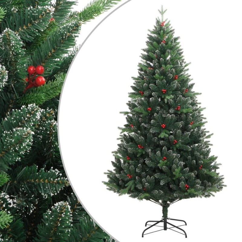 Sapin de Noël artificiel à charnières avec baies rouges 210 cm 562722562722
