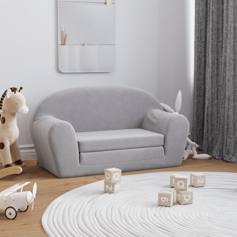 Canapé-lit enfants 2 places gris clair peluche douce 562790562790
