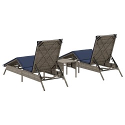 Chaises longues lot de 2 avec table gris résine tressée 562891562891