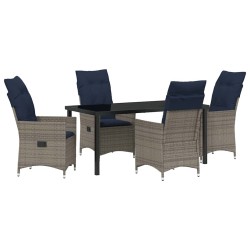 Ensemble table et chaises avec coussin 5 pcs Gris Rotin PE 563053563053