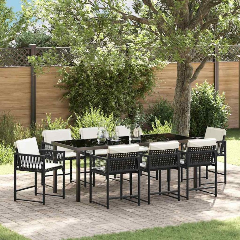Ensemble de salle à manger pour jardin 9 pcs Noir polyrotin 563078563078