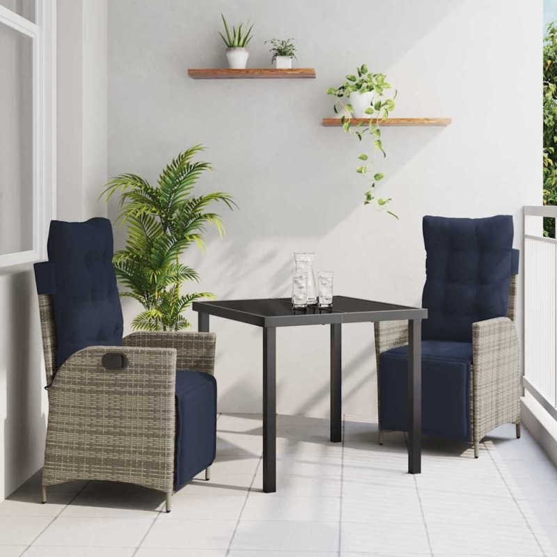 Ensemble de salle à manger pour jardin 3 pcs Gris et Noir Rotin 563101563101