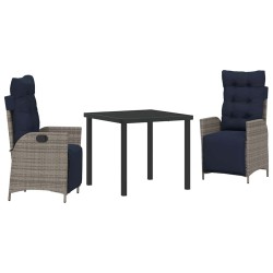 Ensemble de salle à manger pour jardin 3 pcs Gris et Noir Rotin 563101563101