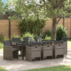 Ensemble de salle à manger pour jardin 9 pcs Gris polyrotin 563107563107