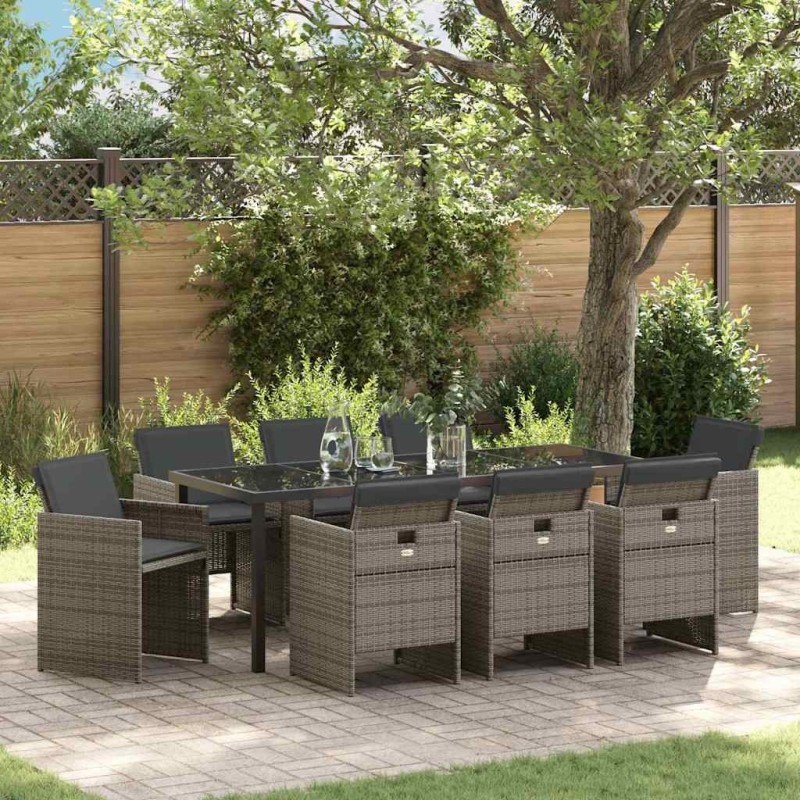 Ensemble de salle à manger pour jardin 9 pcs Gris polyrotin 563107563107