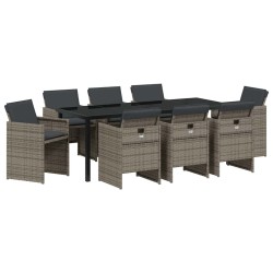 Ensemble de salle à manger pour jardin 9 pcs Gris polyrotin 563107563107