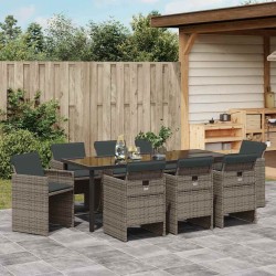 Ensemble de salle à manger pour jardin 9 pcs Gris polyrotin 563107563107