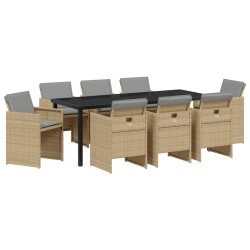Ensemble de salle à manger pour jardin 9 pcs Beige polyrotin 563110563110