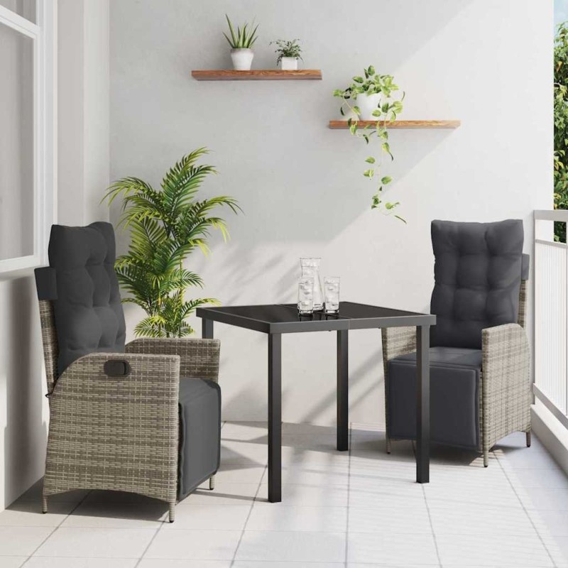 Ensemble de salle à manger pour jardin 3 pcs Gris polyrotin 563124563124