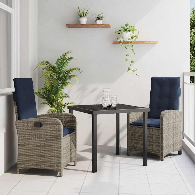 Ensemble de salle à manger pour jardin 3 pcs Gris polyrotin 563128563128