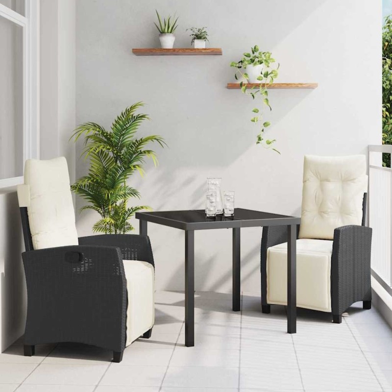Ensemble de salle à manger pour jardin 3 pcs Noir polyrotin 563133563133